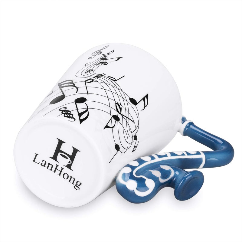 LanHong - 13.5 oz Sax Mug Musical Notes Design Coffee Cup Ceramic Music Saxophone Cup Gift for Friend - Image 4